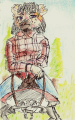 'Ladybird Rider', pen and colored pencil, color